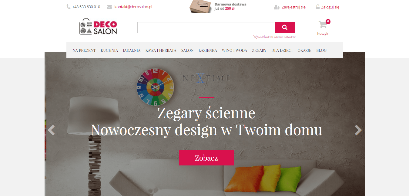 Zrzut ekranu z widokiem sklepu internetowego DECOsalon
