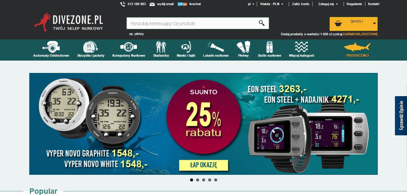 Zrzut ekranu z widokiem sklepu internetowego Divezone